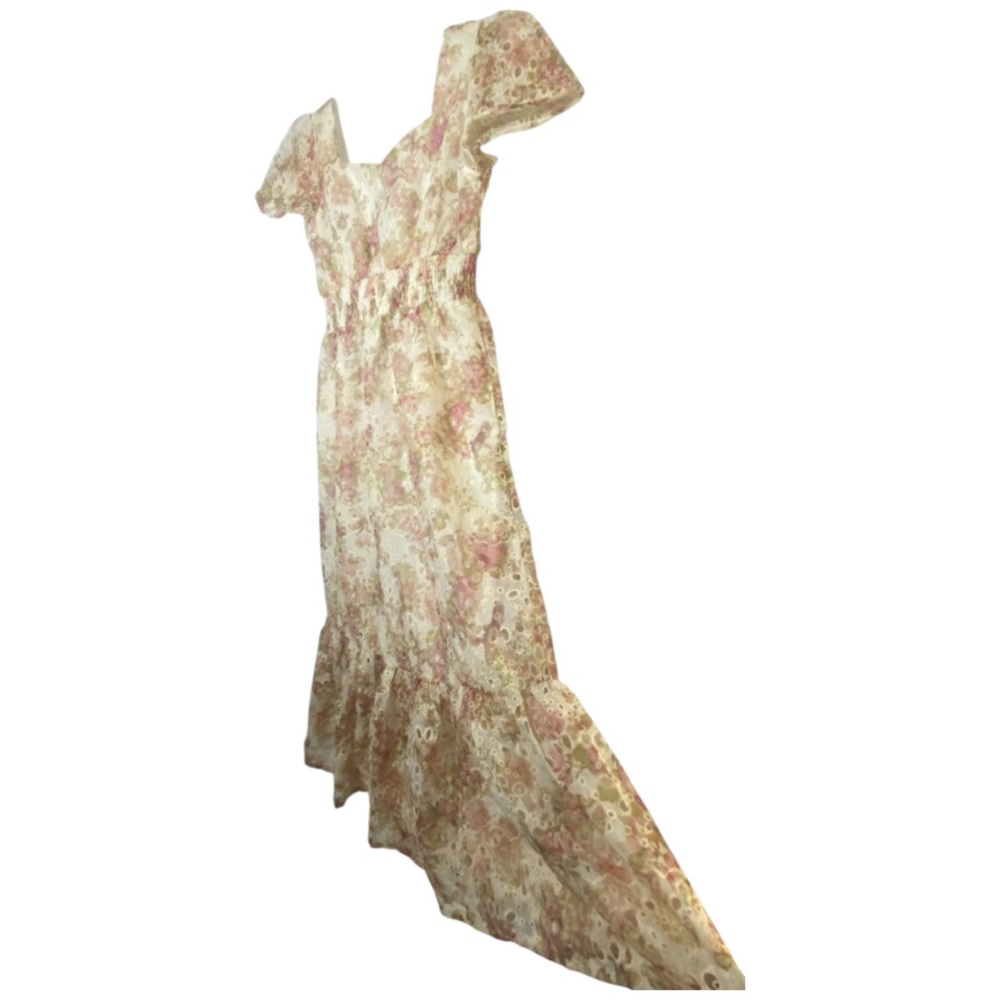 Solitaire Floral Maxi Dress Embroidered Eyelet Cottage Boho Coquette Size Large - Picture 2 of 6